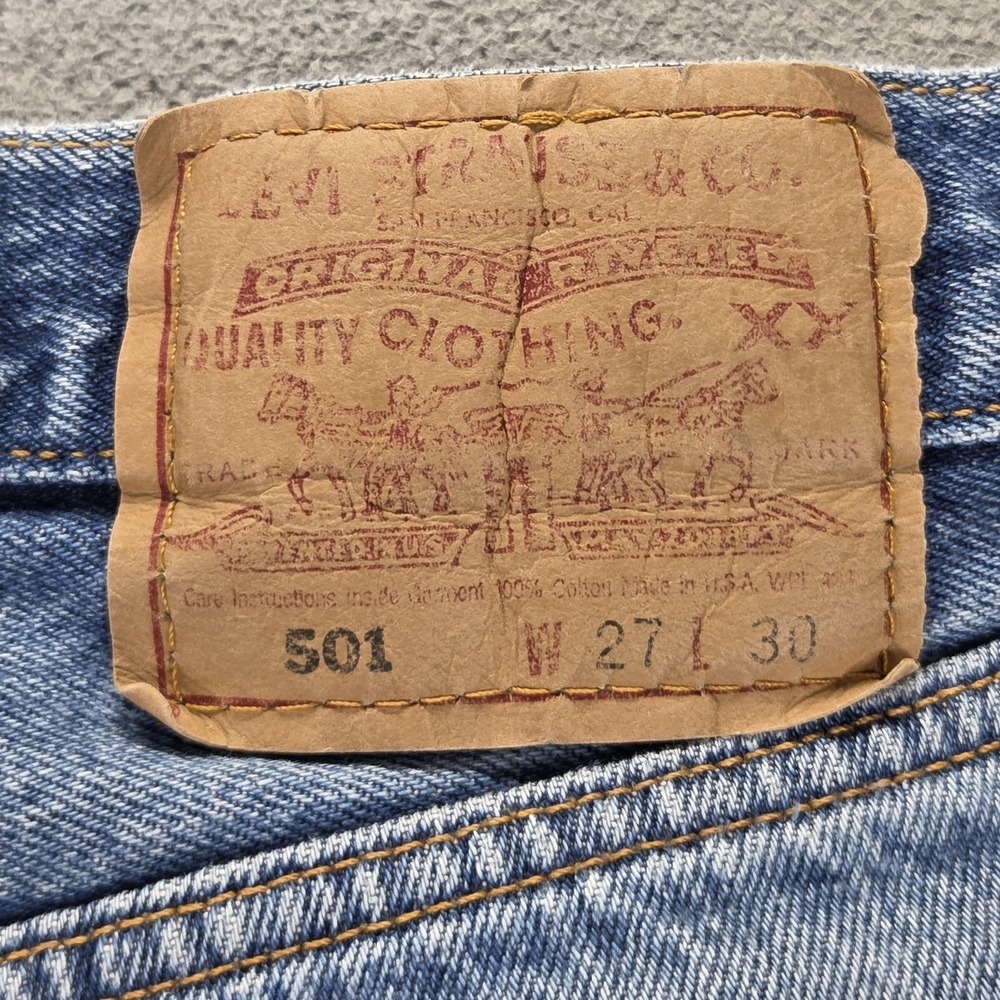 VTG Levis 501 Jeans Womens Blue Straight Floral Patch USA Raw Hem Fits 24x26 - Picture 15 of 16